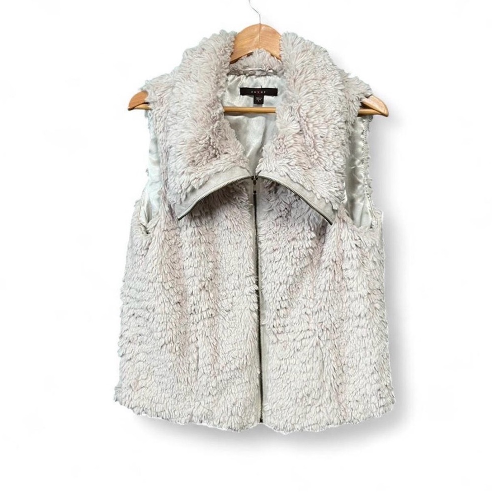 Fever Faux Fur Teddy Soft Girl Vest, Satin Lined Draped Collar Ivory Size L